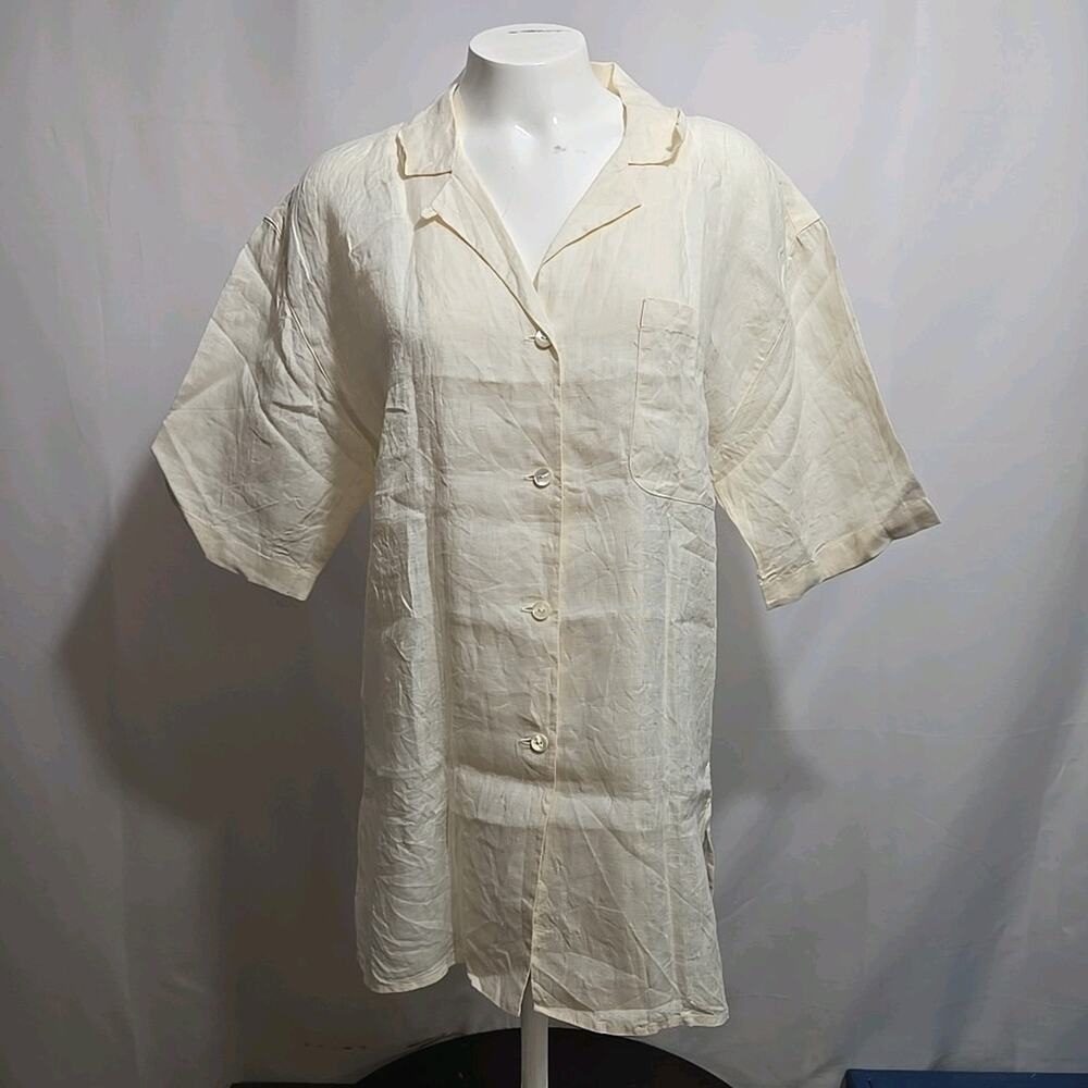 Guy Rover FLAW 100% Linen Loop Camp Collar Button Shirt Size 11 Eur 42 Ivory